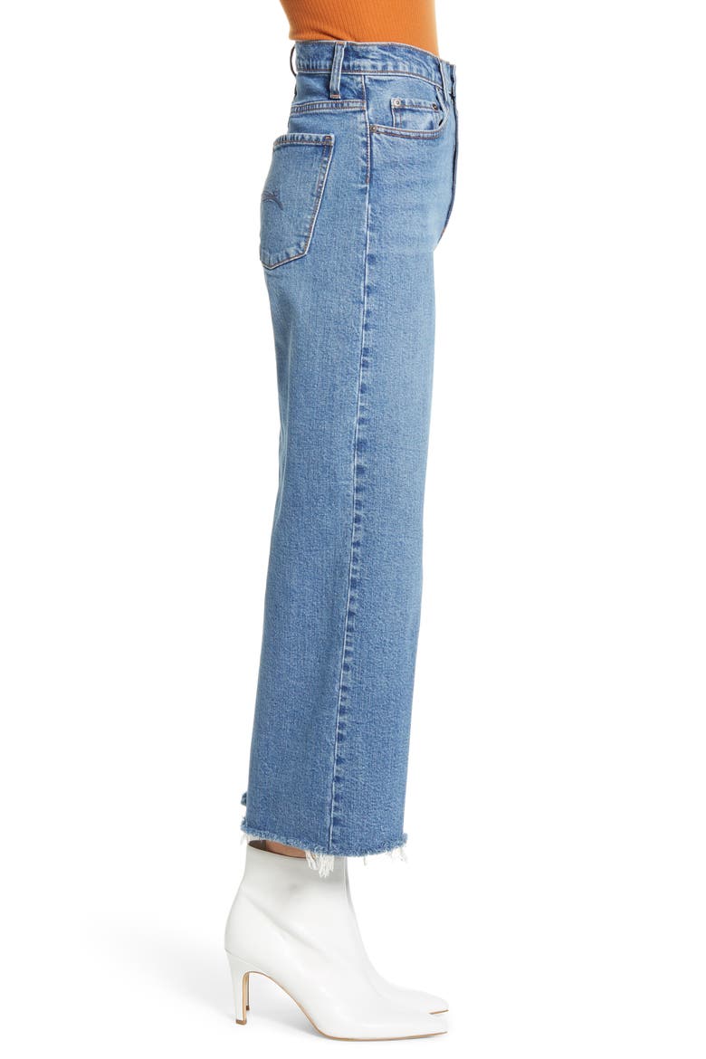 Milla High Waist Fray Hem Crop Wide Leg Jeans, Alternate, color, BELLO