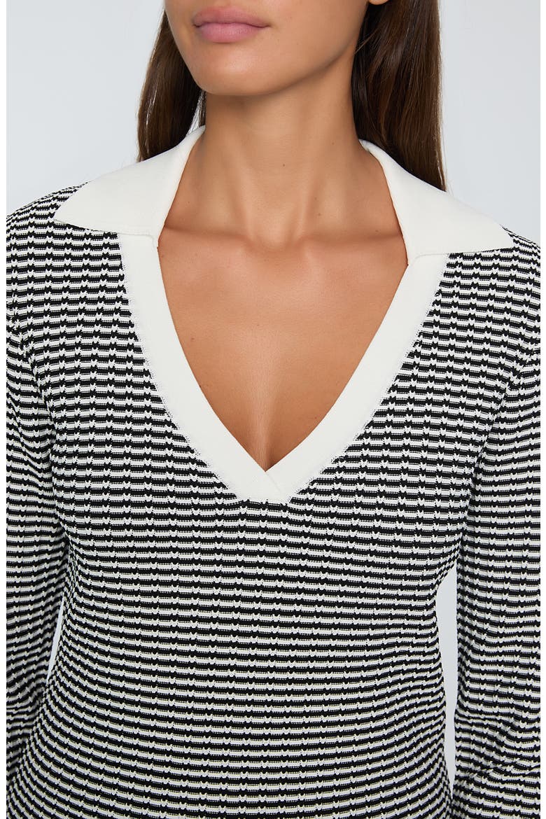 The Carlotta Split Neck Sweater, Alternate, color, NOIR WITH SKY WHITE