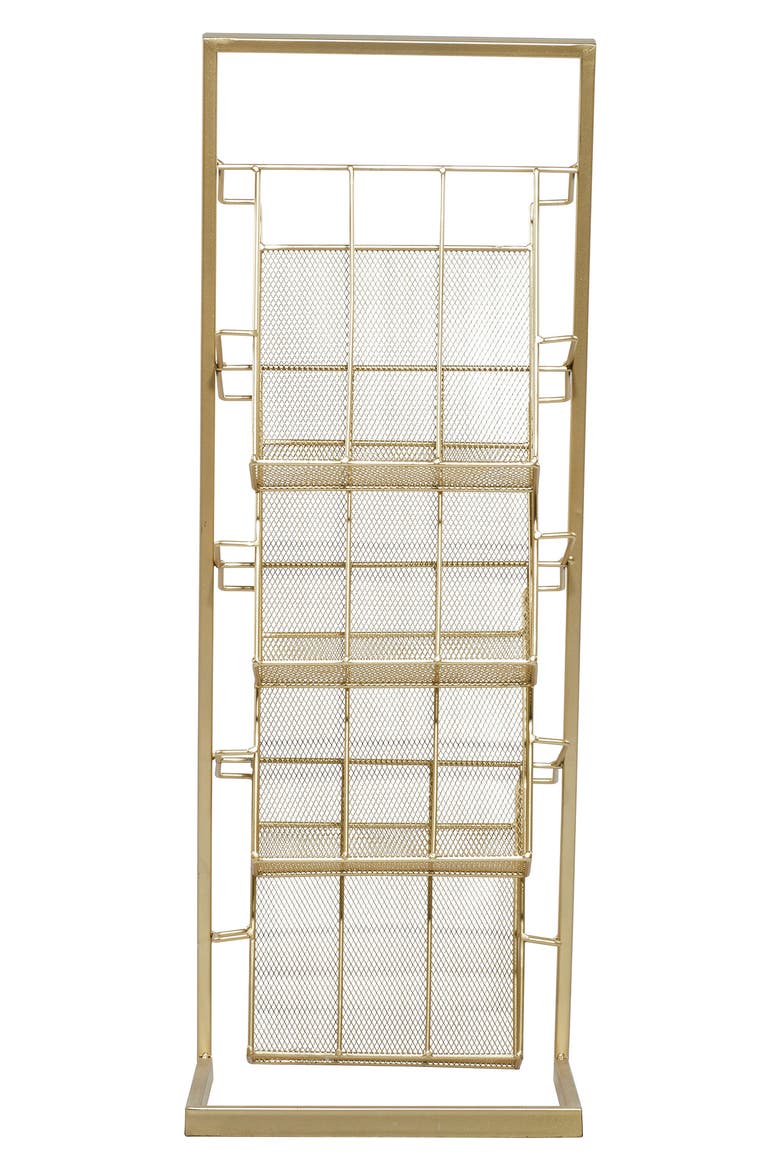 Tall Goldtone Metal 4-Slot Magazine Holder, Alternate, color, GOLD