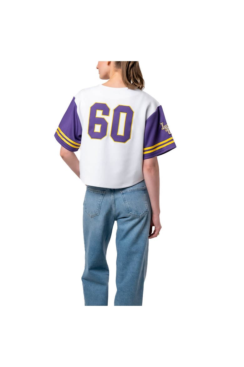 Women's Established & Co. White LSU Tigers Baseball Jersey Cropped T-Shirt, Alternate, color, White