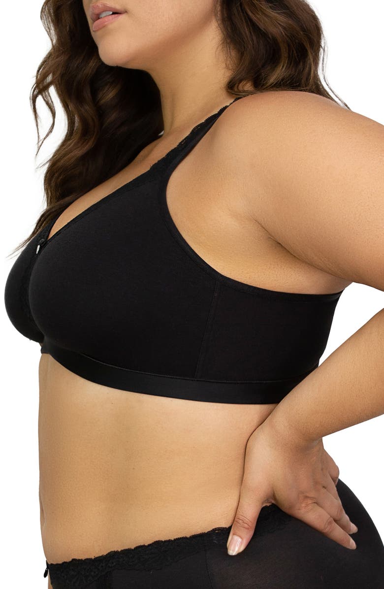 Curvy Couture Lace Trim Wireless Bra, Alternate, color, Black On Black