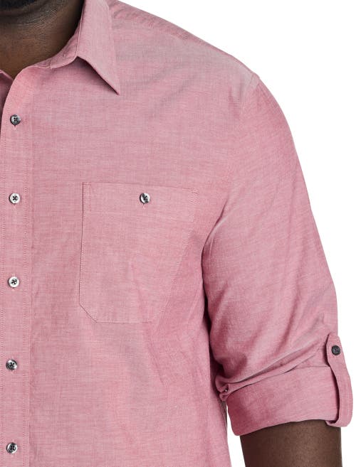 TRUE NATION BY DXL TRUE NATION BY DXL BIG & TALL WASHED OXFORD ROLLED-SLEEVE SPORT SHIRT