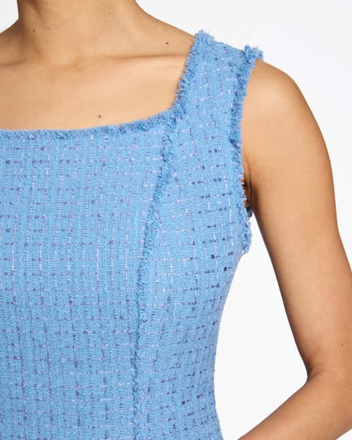 Santorelli Sleeveless Fringe-trim Shimmer Tweed Dress In Marine Blue