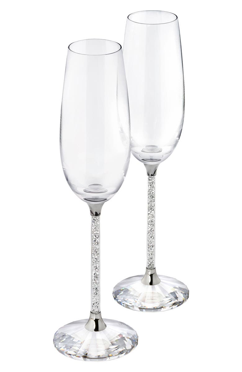 Swarovski Crystalline Set of 2 Toasting Flutes, Main, color,