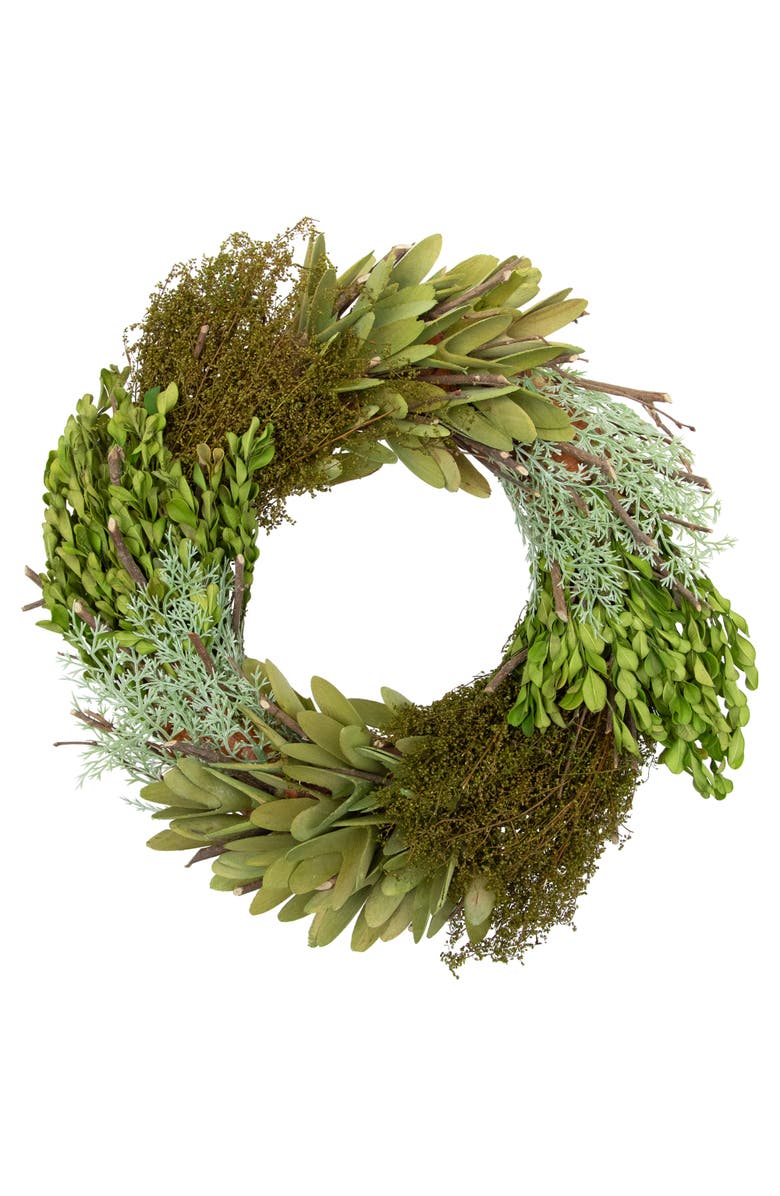 Northlight Cedar, Succulent and Day Grass Artificial Spring Wreath, Green -14-Inch, Main, color, Green