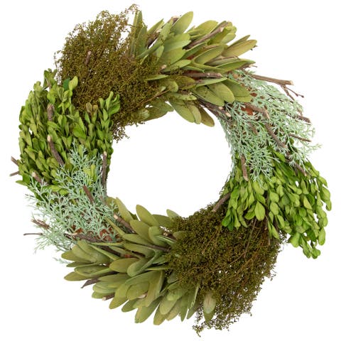 Cedar, Succulent and Day Grass Artificial Spring Wreath, Green -14-Inch