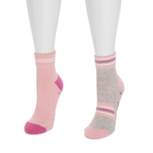 Muk Luks Studio Quarter Crew Cotton Compression Socks 2 Pair Pack In Pink