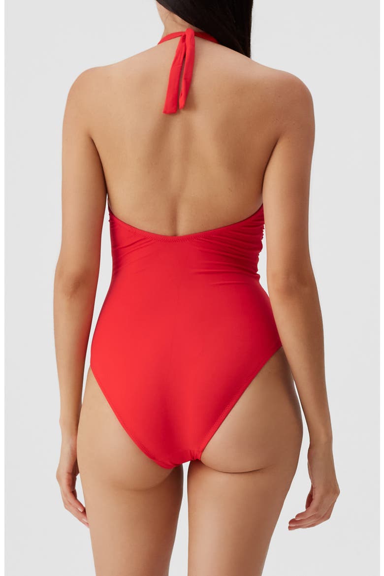 Balearic Ruched Halter One-Piece Swimsuit, Alternate, color, RED