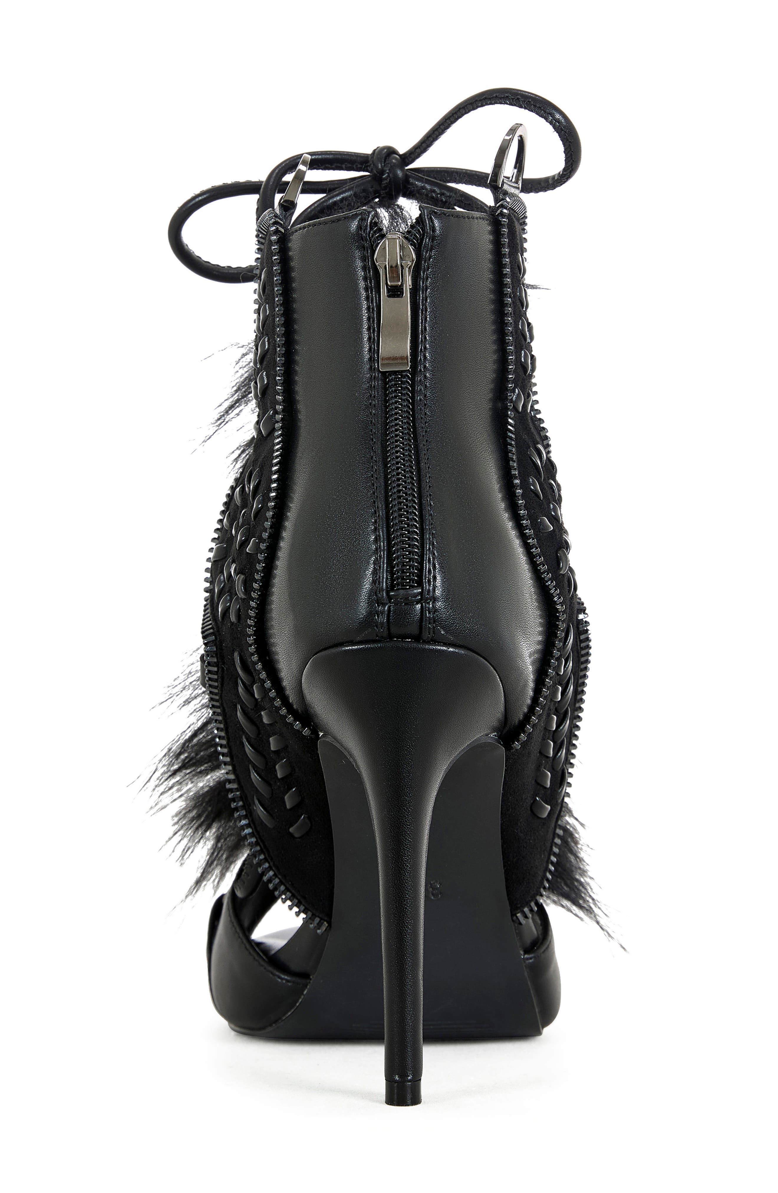 AZALEA WANG Shainy Faux Fur Open Toe Bootie, Alternate, color, Black