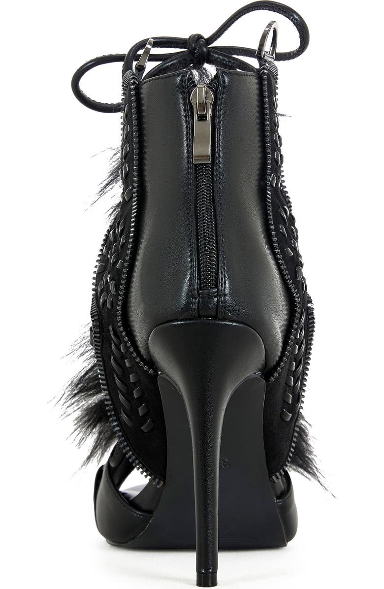 AZALEA WANG Shainy Faux Fur Open Toe Bootie, Alternate, color, Black