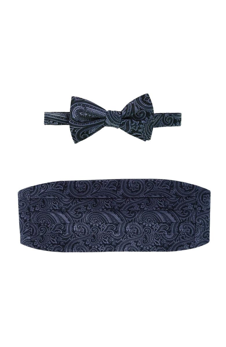 Trafalgar Sobee Paisley Cummerbund and Bow Tie Set, Main, color, Black