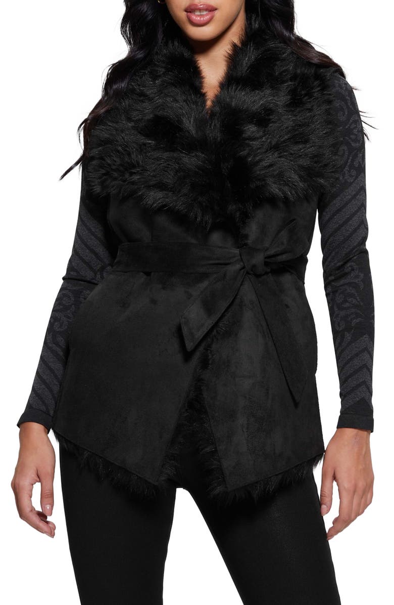 GUESS Nami Reversible Faux Fur & Faux Suede Vest, Main, color,