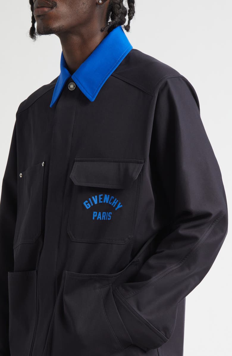 Givenchy Paris Embroidered Cotton Button-Up Overshirt, Alternate, color, Dark Blue
