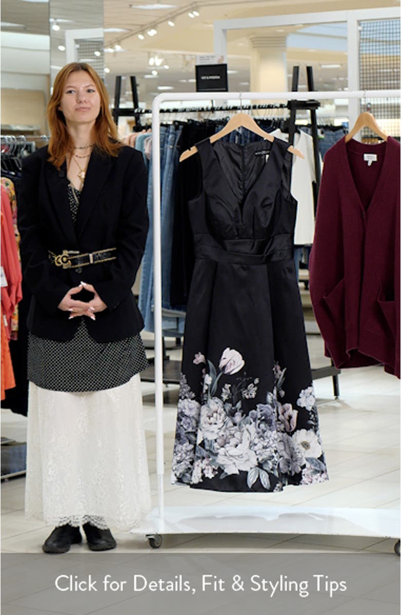 Floral Border Plunge Neck Cocktail Midi Dress, sales video thumbnail