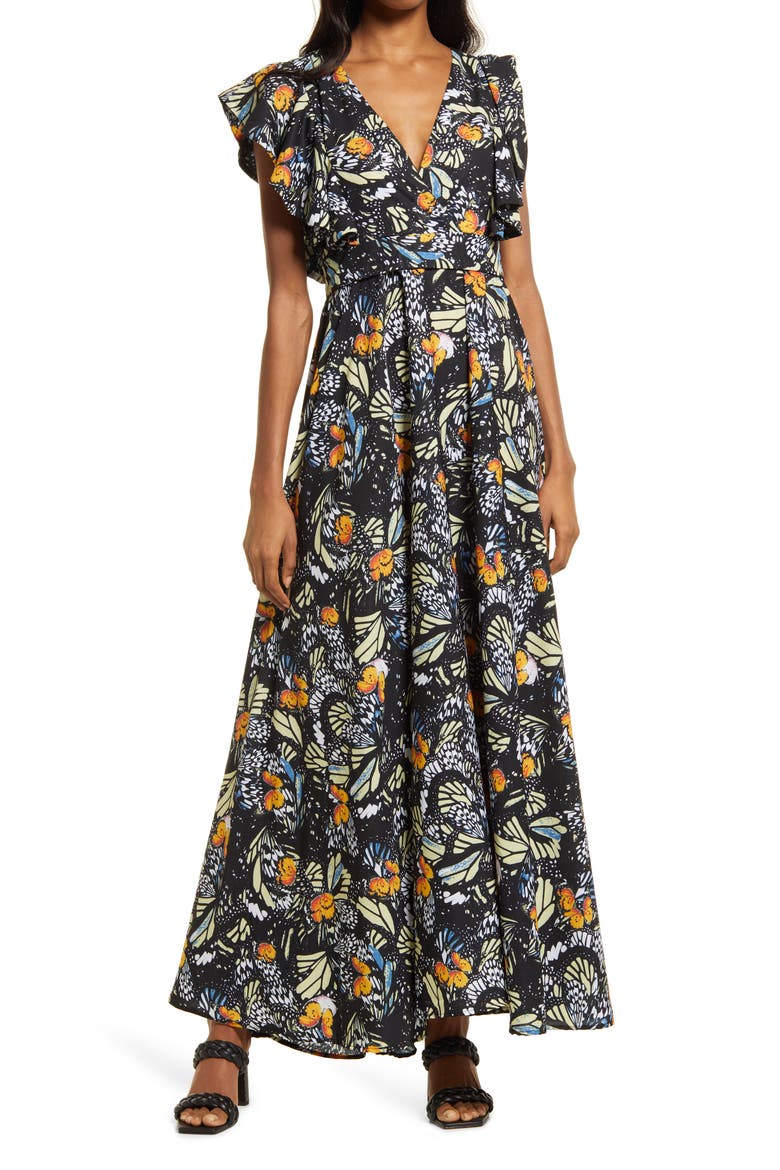 Butterfly Print Maxi Dress, Main, color, MULTI