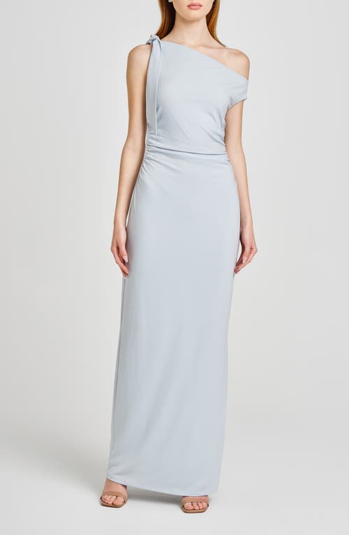 Wayf Say Less Ruched One-shoulder Maxi Dress In Blue