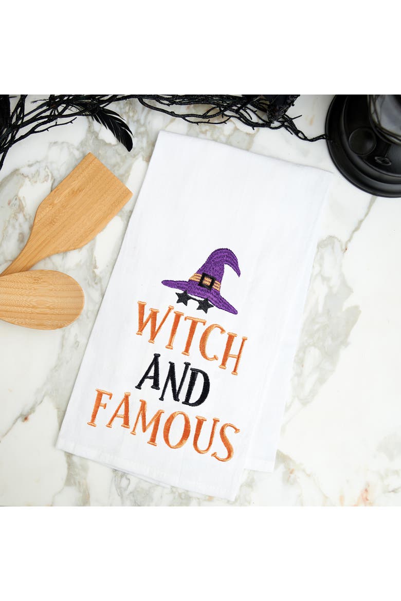 Halloween "Witch and Famous" Embroidered 100% Cotton Flour Sack Dishtowel, Alternate, color, Purple