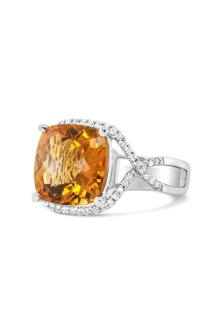 14K Gold Citrine Gemstone & 1/3 Cttw Diamond Ring, Alternate, color, White