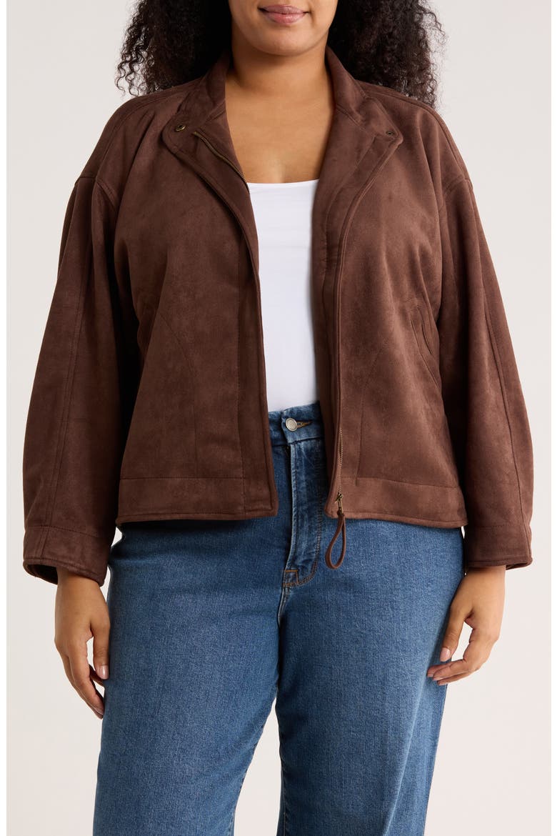 Faux Suede Zip Jacket, Main, color, SEQUOIA
