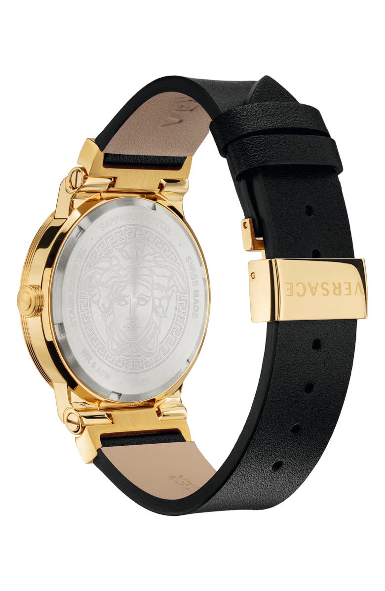 Versace Greca Logo Leather Strap Watch, 38mm, Alternate, color,