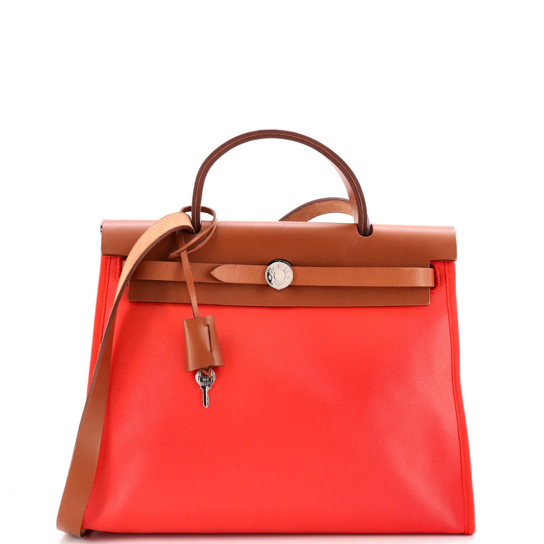 Pre-Owned Hermes Herbag Zip Berline Vache Canvas and Leather 31 (Women ...