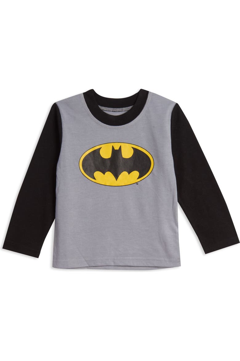 Justice League Batman 3 Piece Pajama Shirt Pants and Cape Set, Alternate, color, Batman Gray Black