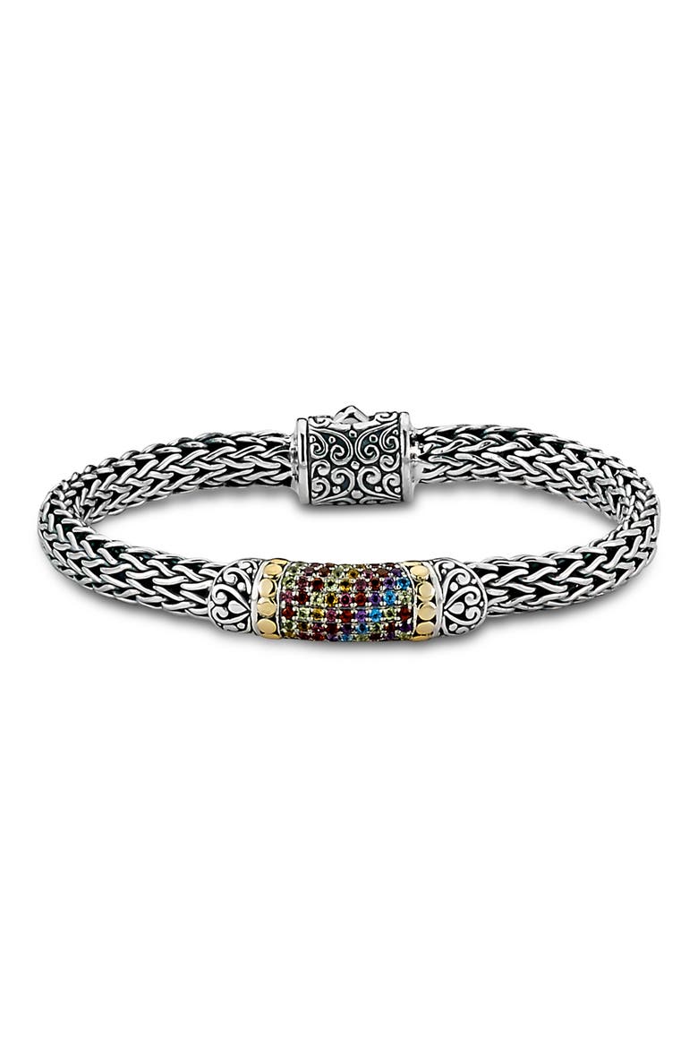 Sterling Silver & 18K Gold Pavé Semiprecious Stone Woven Chain Bracelet, Main, color, SILVER MULTI