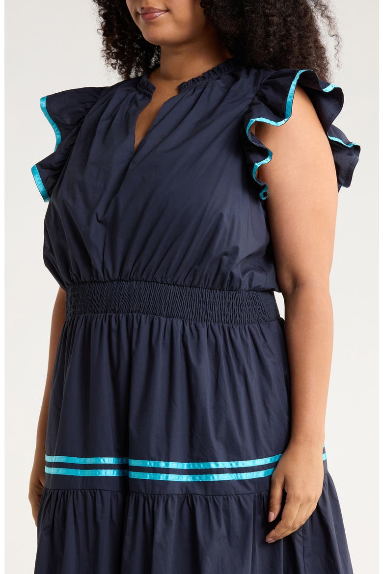 Solene Ruffle Cotton Maxi Dress, Alternate, color, NAVY