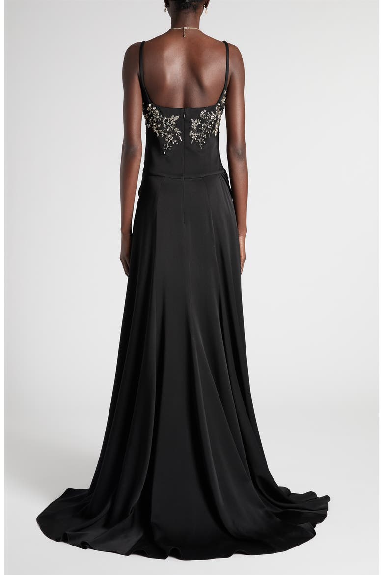 Embellished Draped Crepe Gown, Alternate, color, BLACK