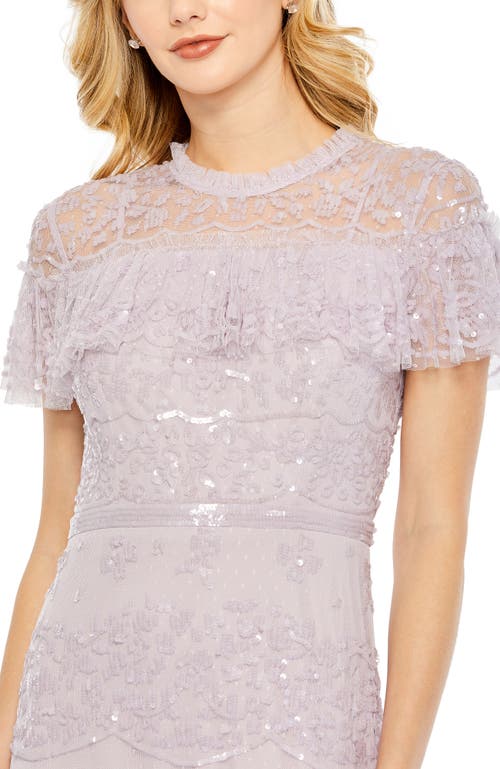 Mac Duggal Hand Embellished Cap Sleeve Ruffle Tiered Gown In Lilac