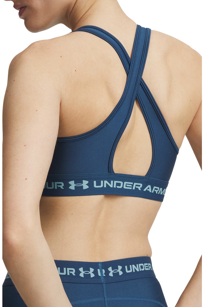HeatGear® Mid Cross Back Sports Bra, Alternate, color, WHAM BLUE / / BLUE HAZE
