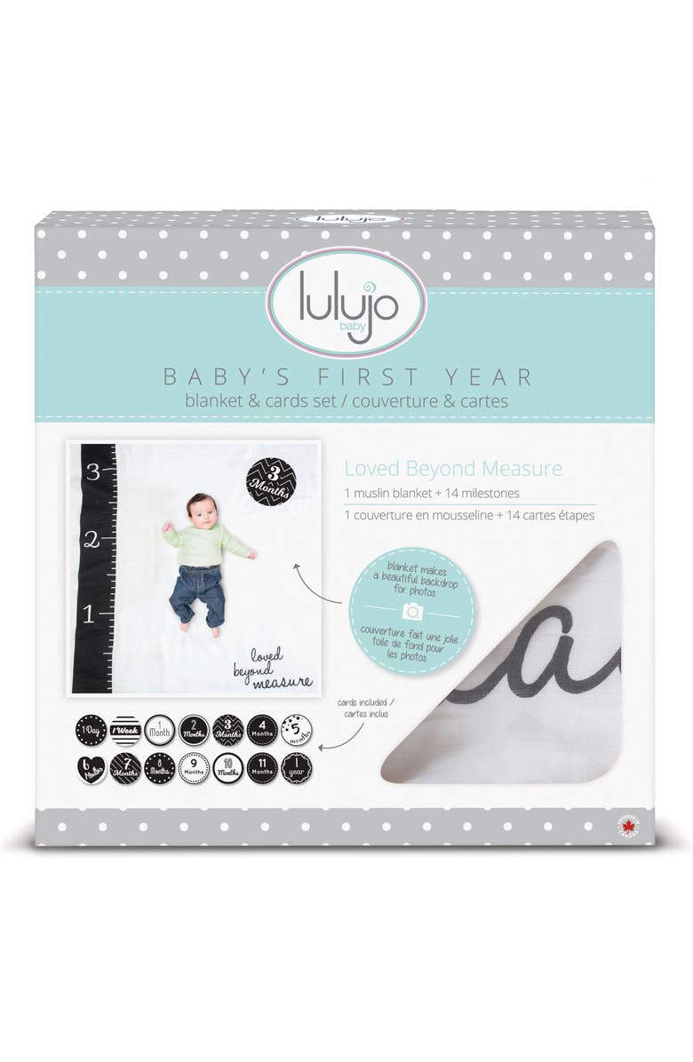 Lulujo Baby's First Year - Loved Beyond Measure Muslin Blanket & Milestone Card Set, Alternate, color, 