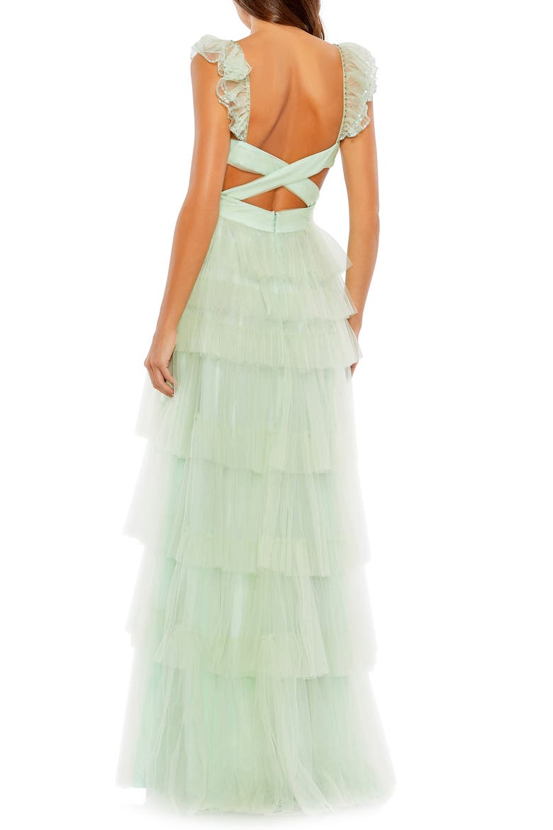 Tiered Ruffle Cutout Tulle Gown, Alternate, color, MINT