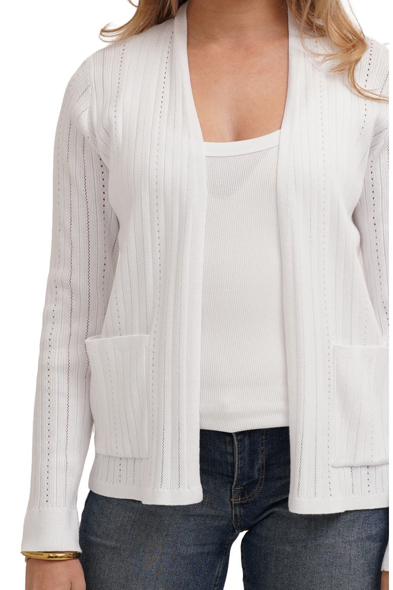 Pointelle Cardigan, Alternate, color, WHITE