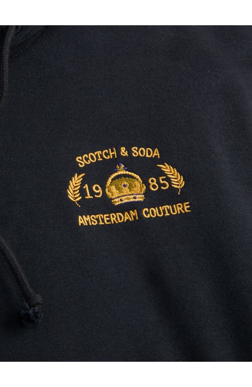 Scotch & Soda Logo Fleece Hoodie In Black