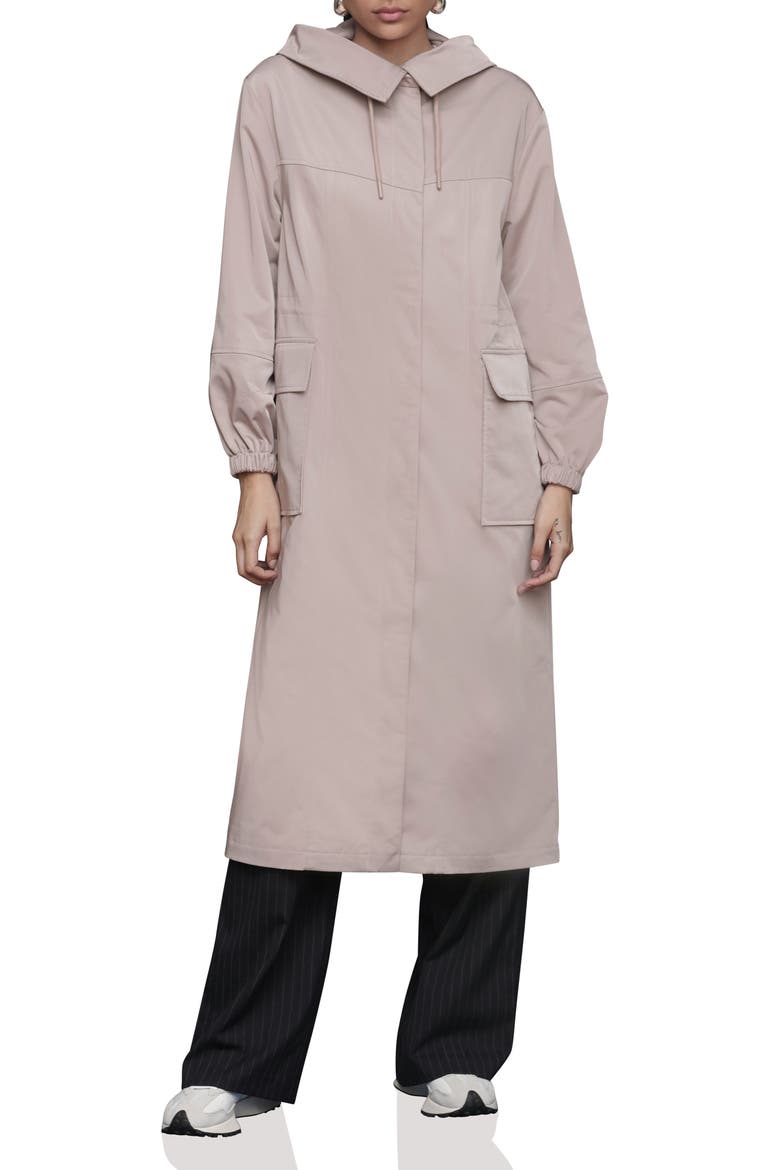 Hooded Water Resistant Longline Anorak, Alternate, color, PINK SAND
