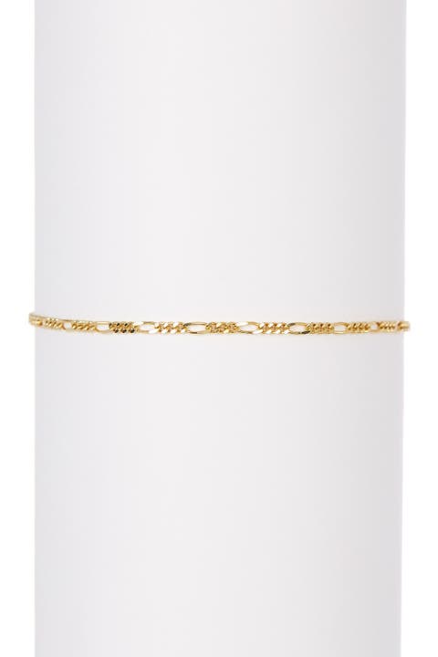 14K Yellow Gold Shiny Diamond-Cut Classic Figaro Bracelet