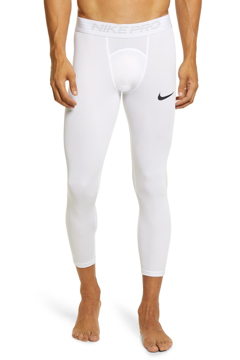 Pro Three-Quarter Training Tights, Main, color, WHITE/ BLACK
