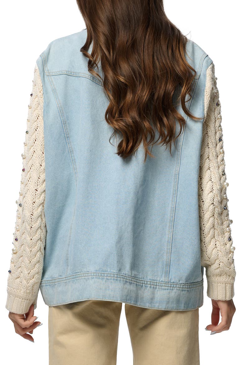 Embellished Knit Sleeve Denim Jacket, Alternate, color, DENIM