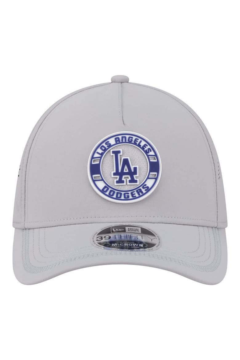 Men's New Era Gray Los Angeles Dodgers Patch 39THIRTY A-Frame M-Crown Perforated Flex Hat, Alternate, color, Gray
