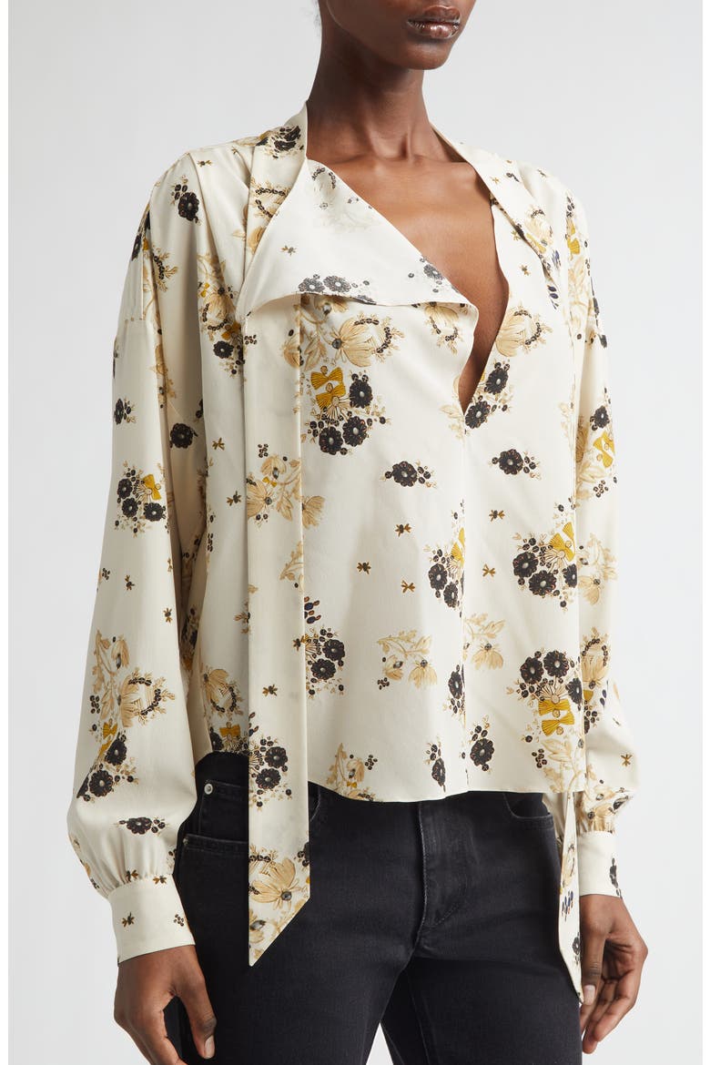 Fendry Floral Cutout Stretch Silk Top, Alternate, color, ECRU