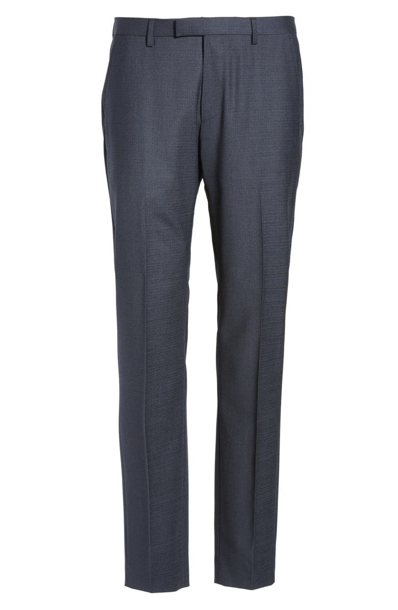 BOSS Leenon Classic Fit Plaid Stretch Wool Trousers, Alternate, color, Navy
