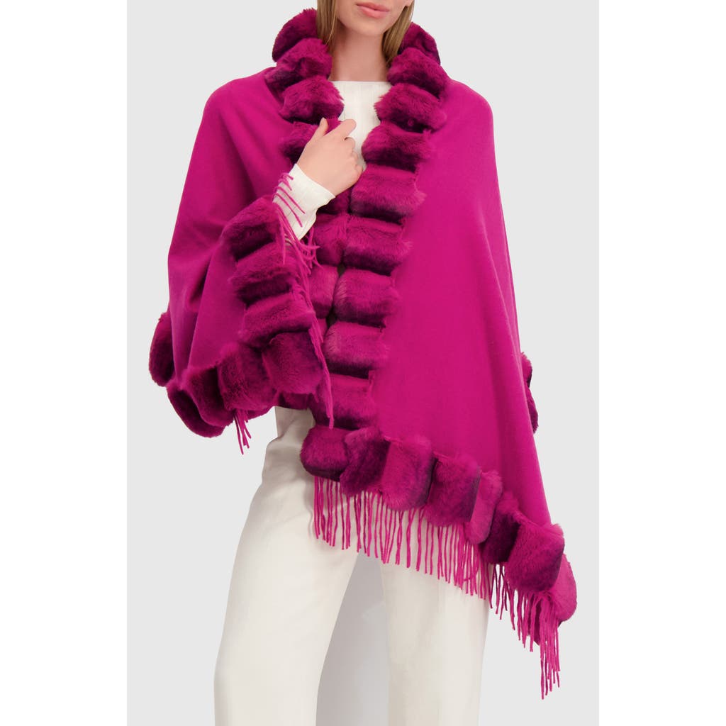 Lyla Grant Cashmere & Wool Blend Cape With Fur-free Chinchilla (faux Fur) Trim) In Pink