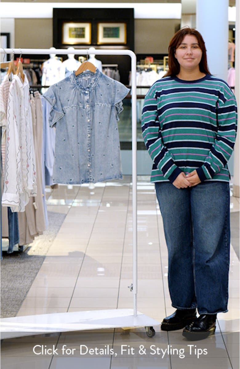 Ruthie Floral Embroidered Ruffle Cap Sleeve Button-Up Top, sales video thumbnail