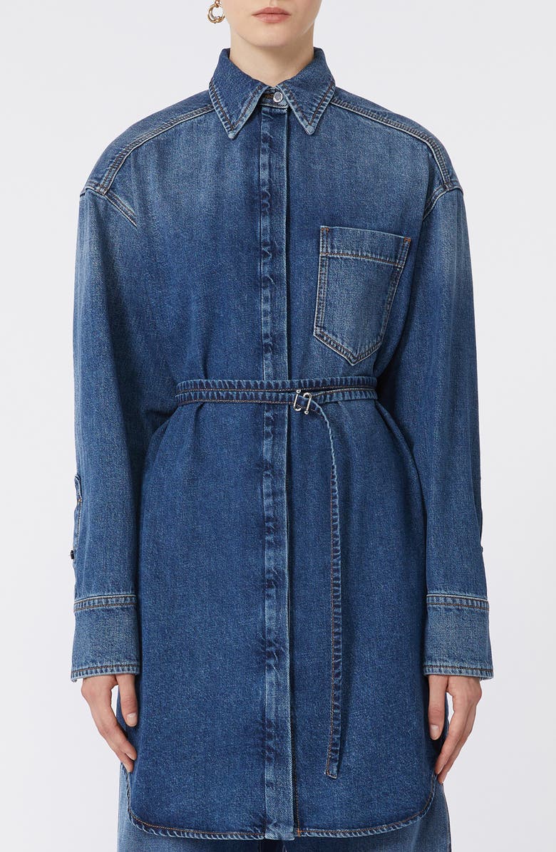 SPORTMAX Eridani Oversize Belted Denim Button-Up Shirt, Main, color, Midnight Blue