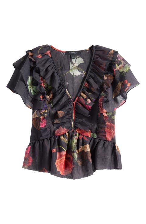 Alma Floral Print Ruffle Top