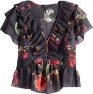 AllSaints Alma Floral Print Ruffle Top