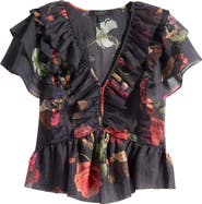 AllSaints Alma Floral Print Ruffle Top