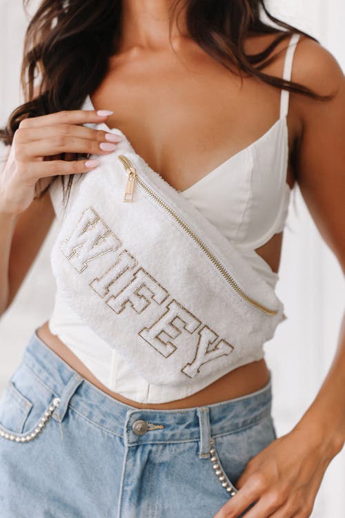 Untamed Petals Wifey Varsity Belt Bag In White