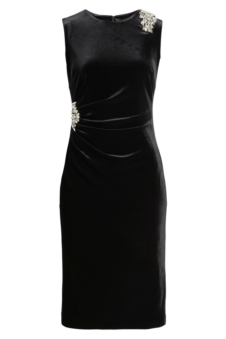 Rhinestone Detail Velvet Sheath Dress, Alternate, color, ANNE BLACK
